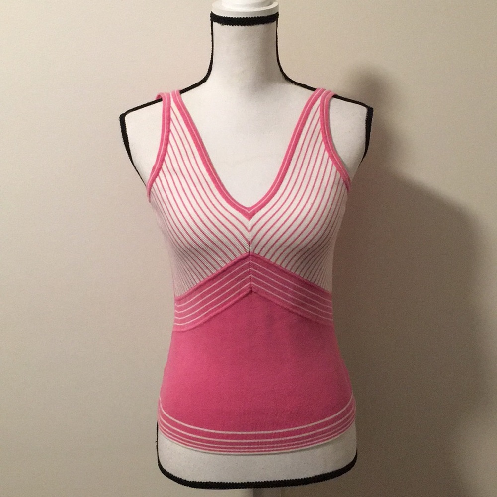 Ann Taylor Loft Pink and white sweater knit tank